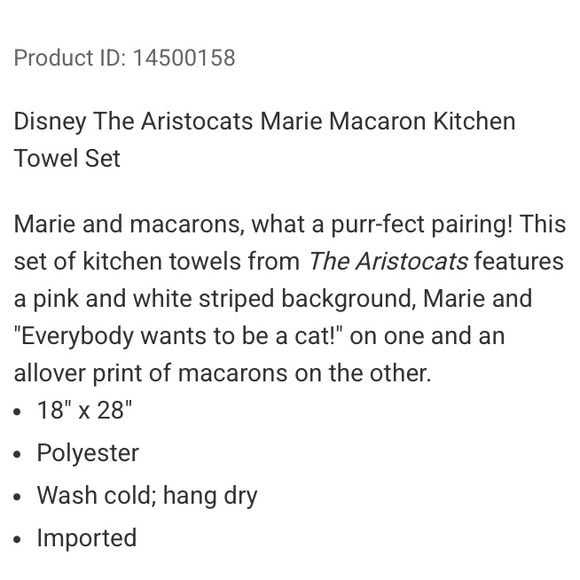 DISNEY THE ARISTOCATS Marie Macaron KITCHEN TOWEL SET! - Picture 2 of 2